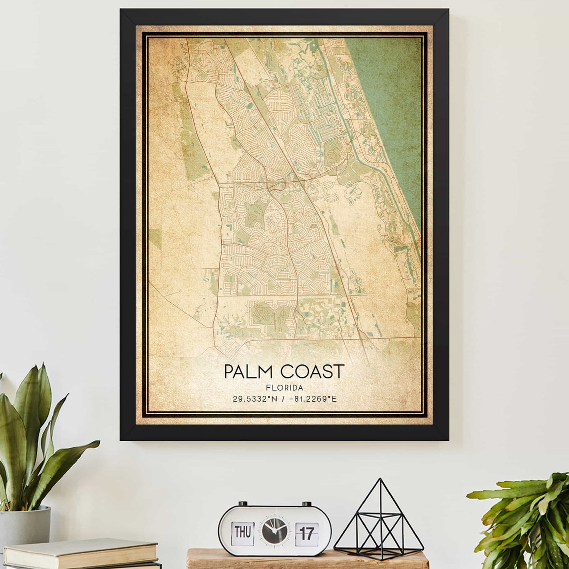 Vintage Palm Coast Florida City Map Retro Street Plan Poster