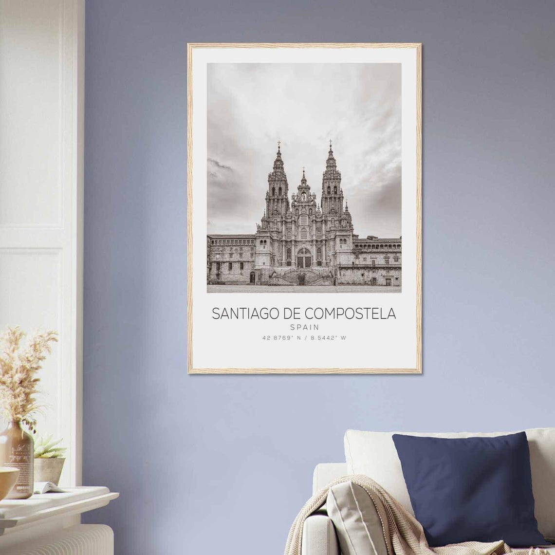 Santiago de Compostela Spain Cathedral Facade Black and White Poster - Image 2