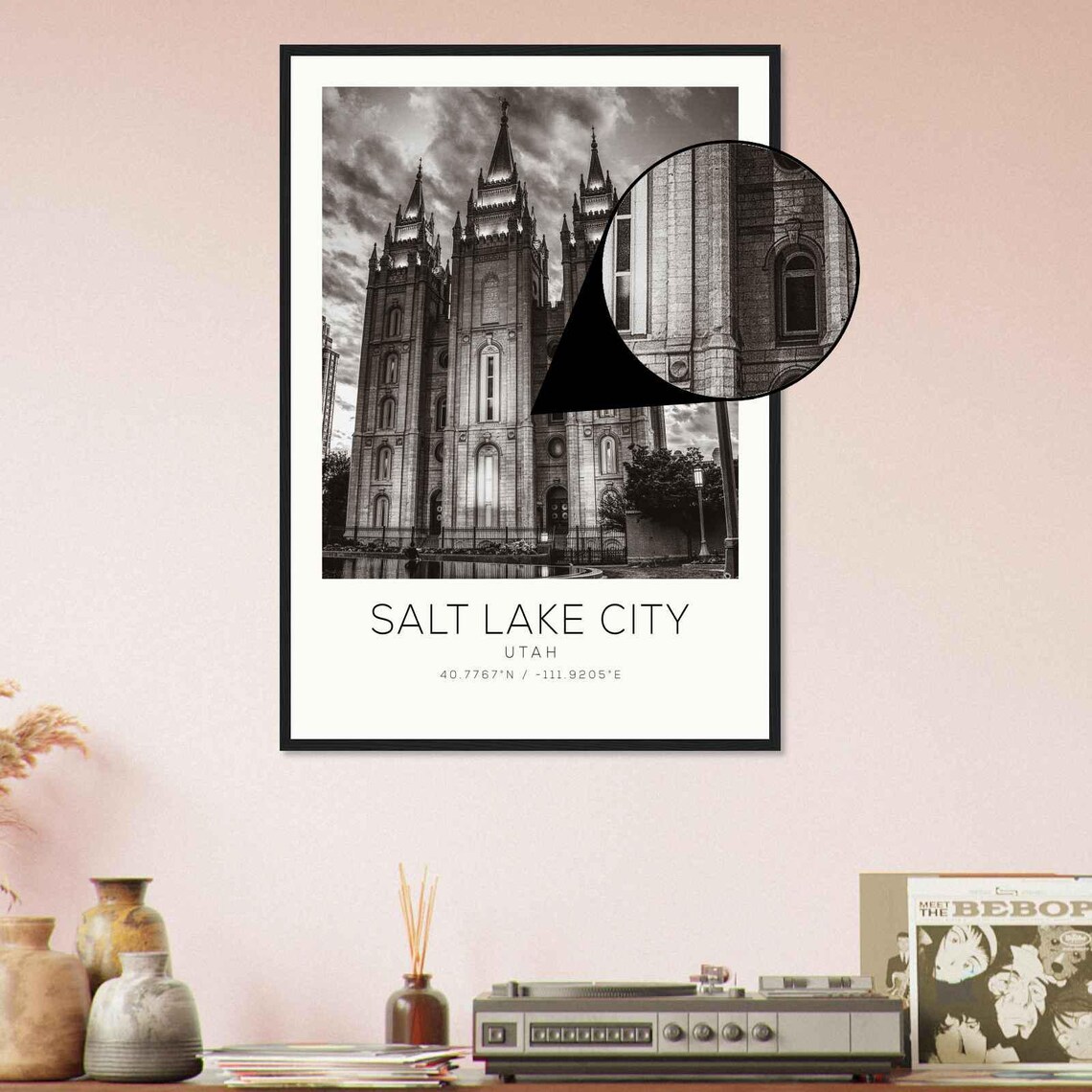 Salt Lake City Utah Temple Spires Dusk Monochrome Photo Poster - Image 4