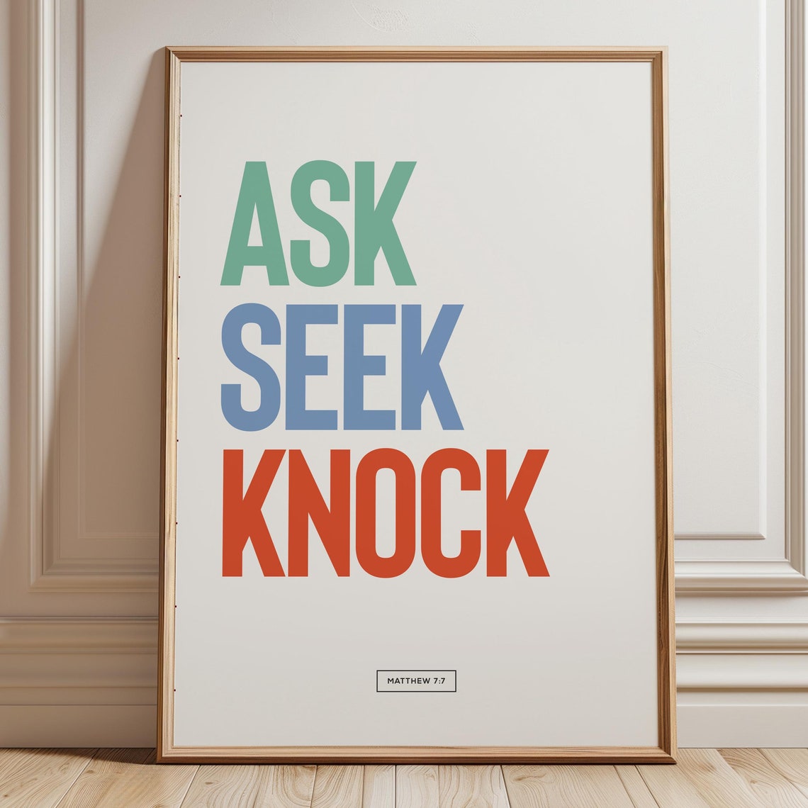 Ask Seek Knock Print Matthew 77 Christian Wall Art Modern Christian Poster Bible Verse Retro Scripture Poster Quote Trendy - Image 3