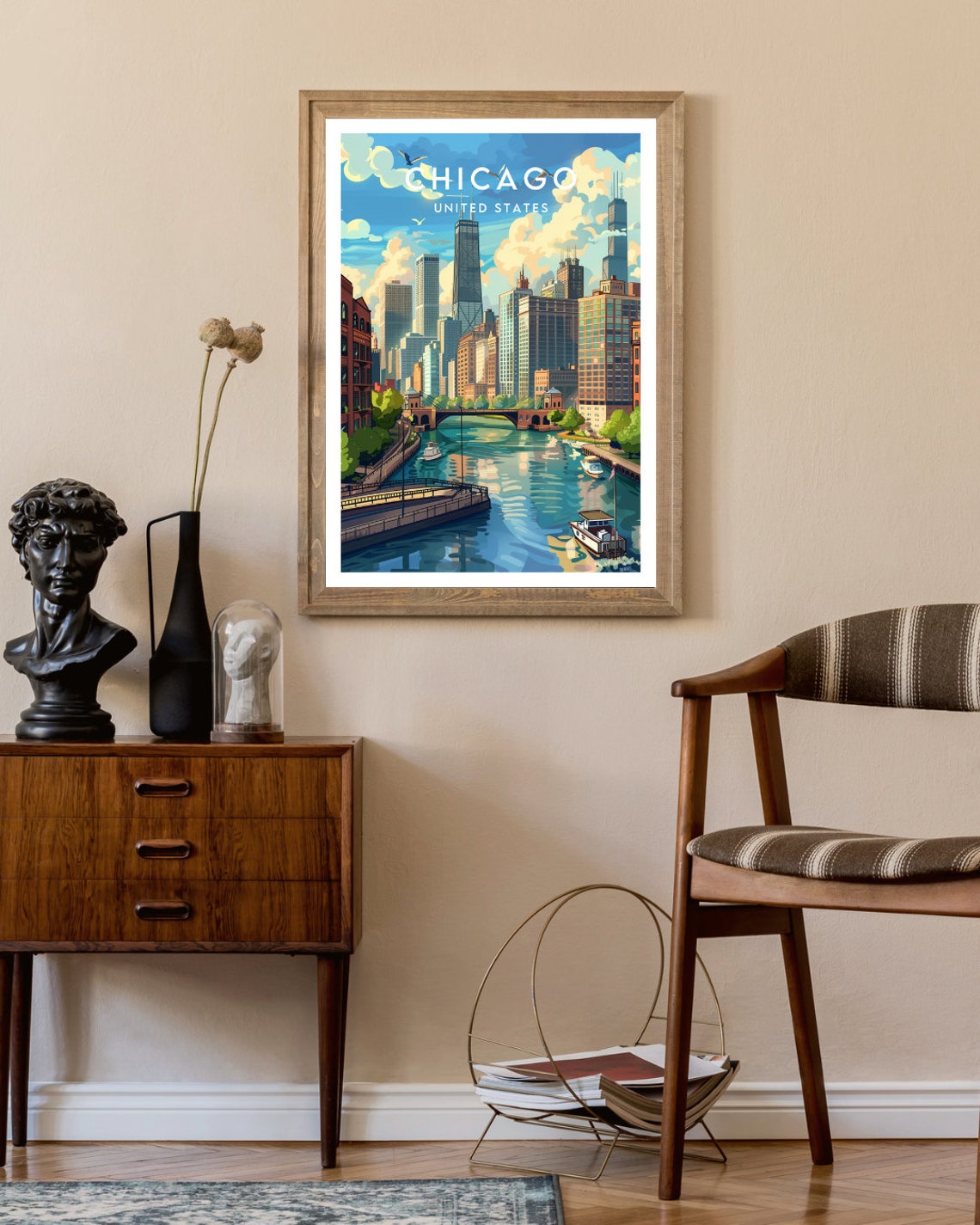Chicago United States River Skyline Architecture Vintage Travel Poster - Image 2