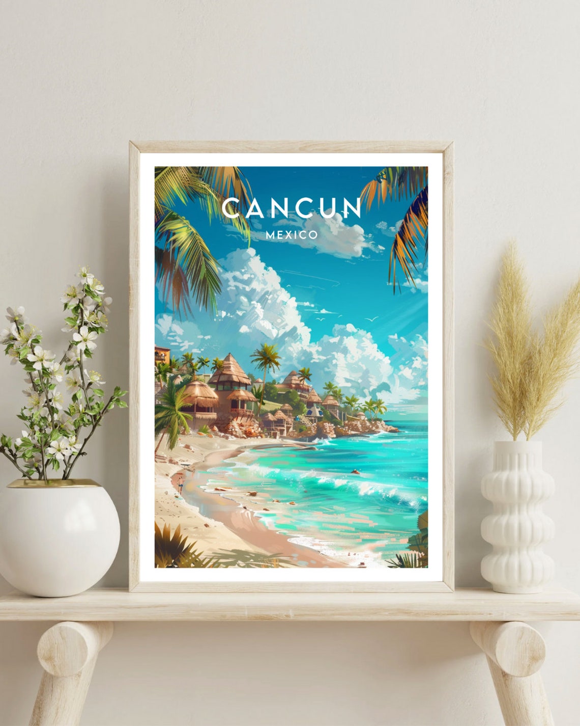Cancun Mexico Caribbean Beach Palms Resort Coast Travel Poster - Image 4