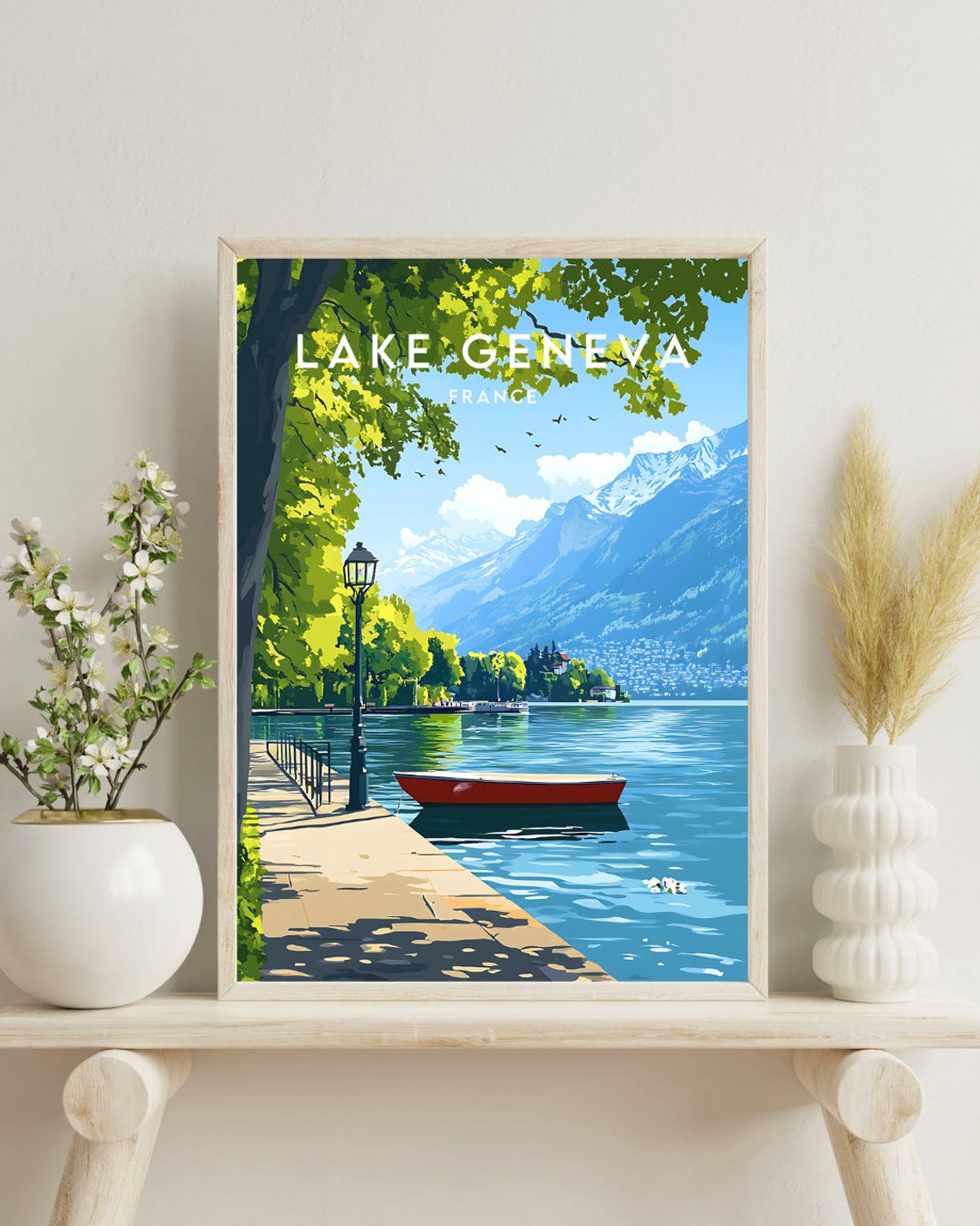 Lake Geneva Travel Print France Lake Geneva Poster France Poster Travel Wall Art France Print Poster France Europe Lake Geneva Art - Image 4