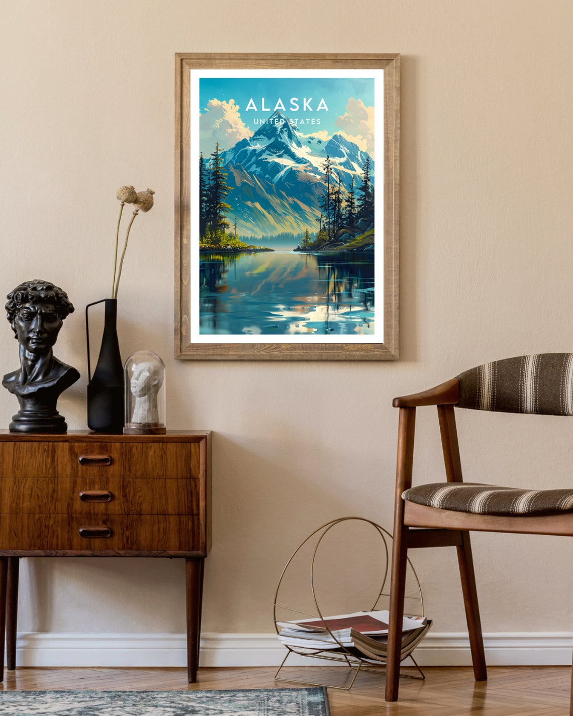 Alaska United States Snow Capped Mountain Lake Mirror Travel Poster - Image 2