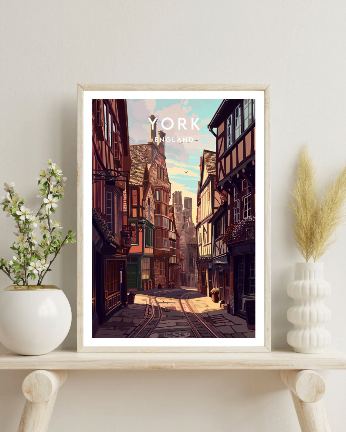 York England Medieval Street Old Timber Houses Vintage Travel Poster - Image 4