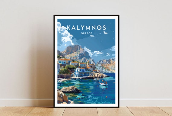 Kalymnos Travel Poster, Greece Europe Wall Art