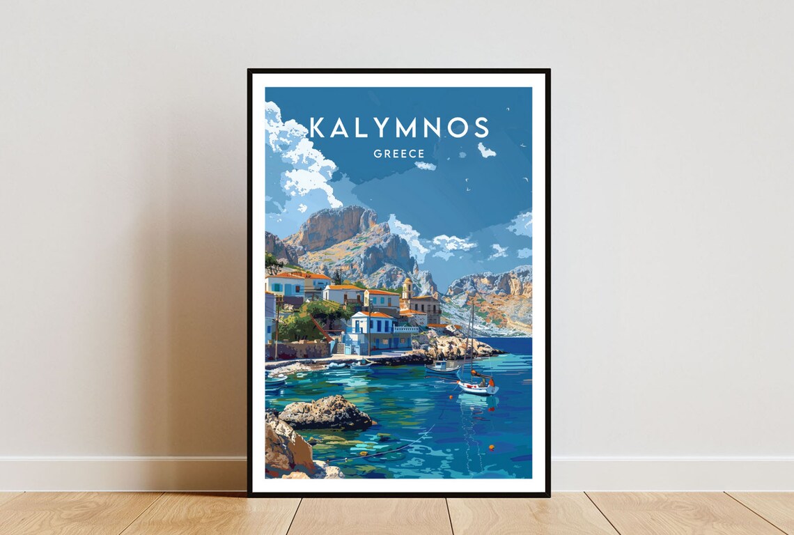 Kalymnos Travel Poster, Greece Europe Wall Art
