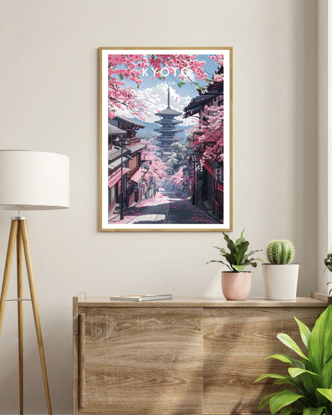 Kyoto Travel Poster, Japan Temple and Blossom Trees - Image 3