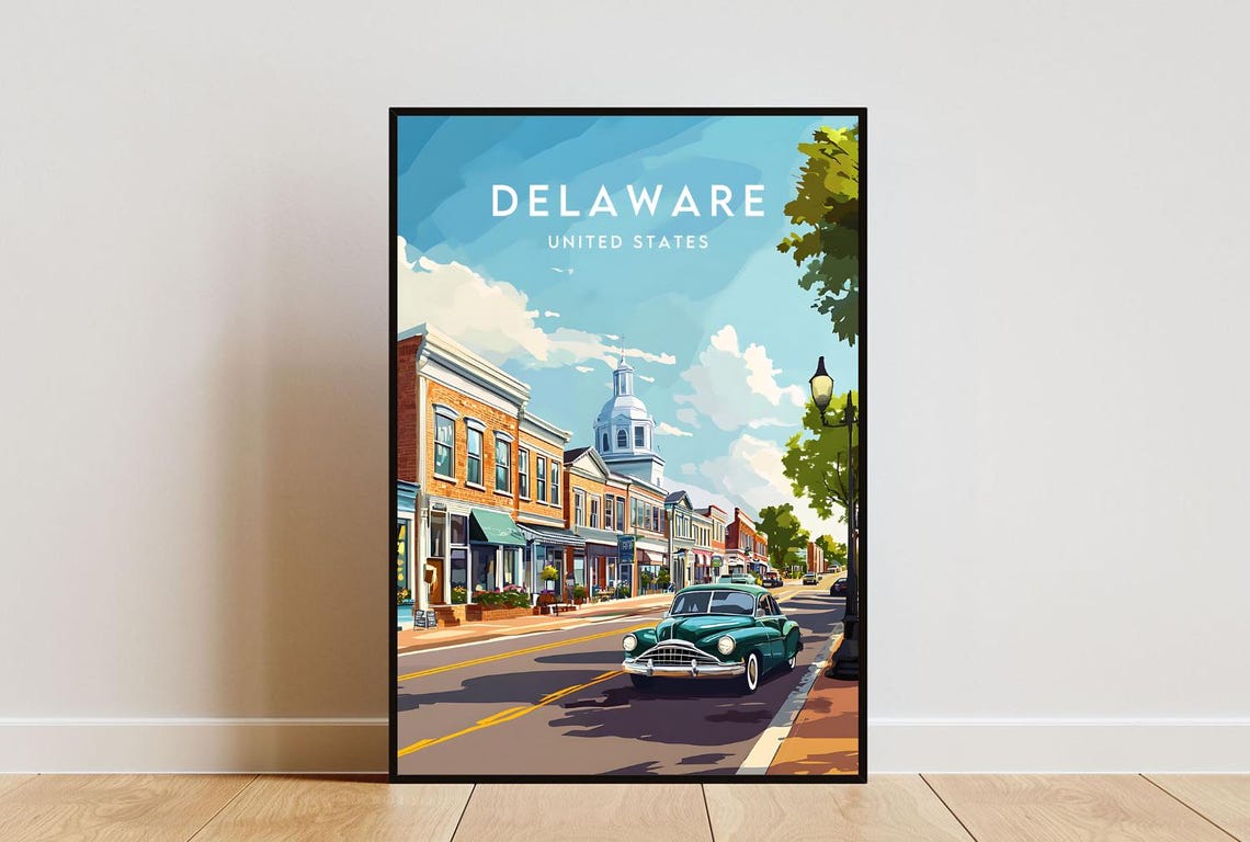 Delaware Travel Print United States Delaware Poster America Poster Travel Wall Art America Print America Delaware Wall Art Usa Art