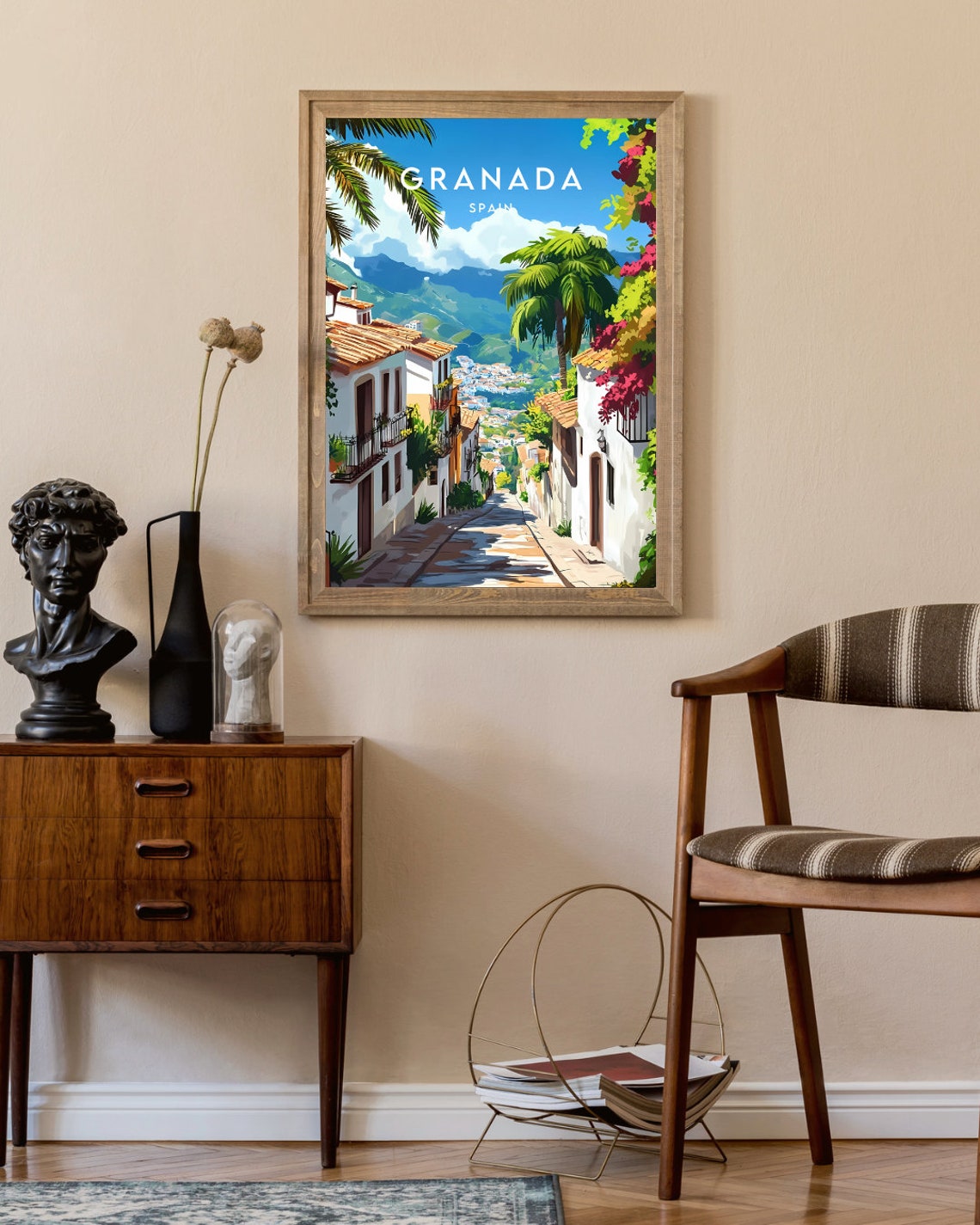 Granada Spain White Street Palms Mountain View Travel Poster - Image 2