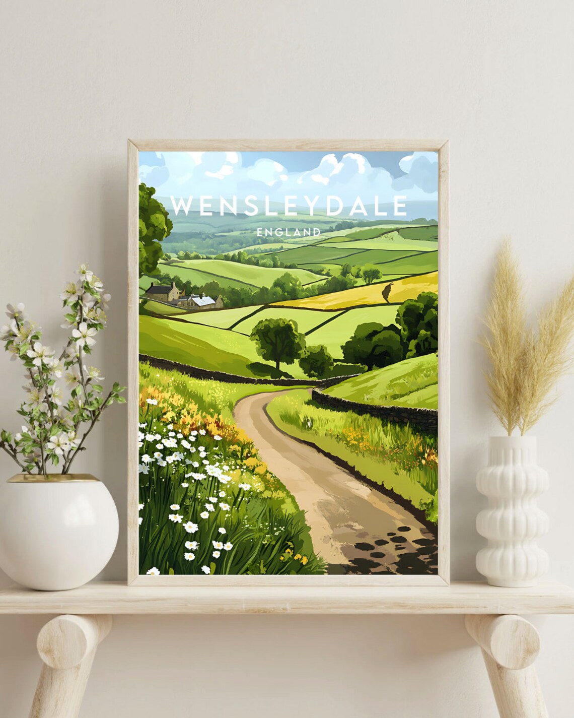 Wensleydale England Rolling Green Hills Countryside Travel Poster - Image 4