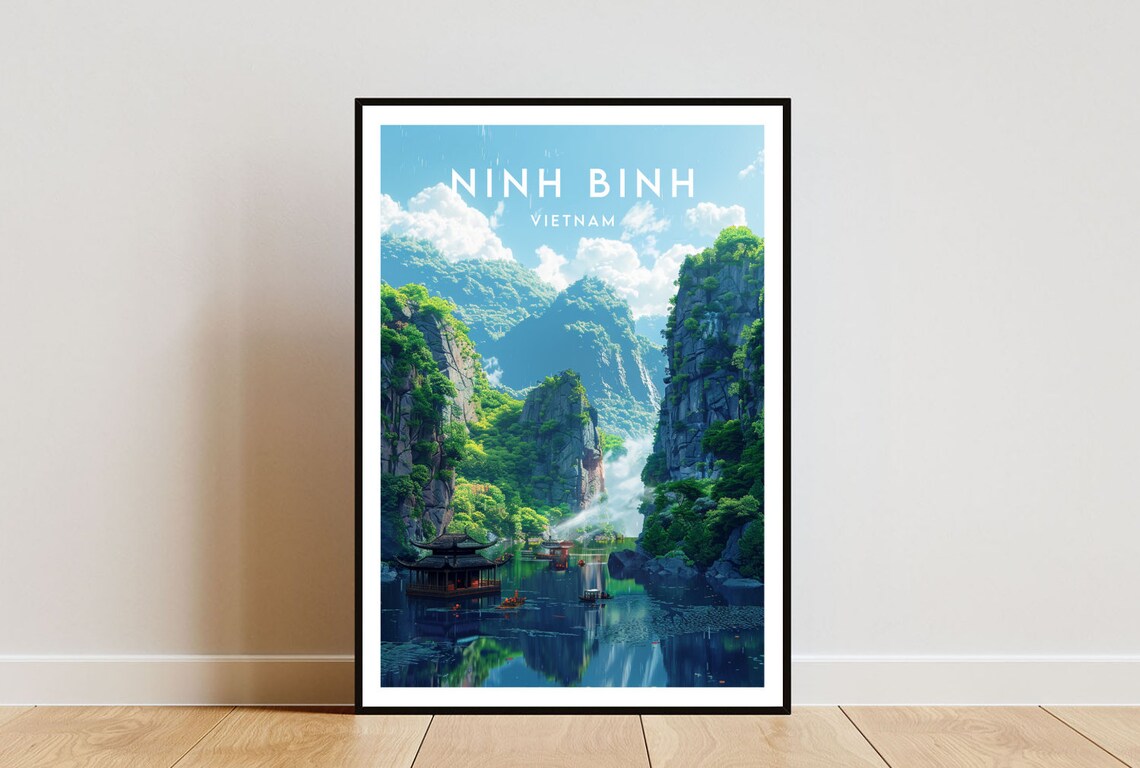 Ninh Binh Travel Poster, Vietnam Asia Travel Art Print
