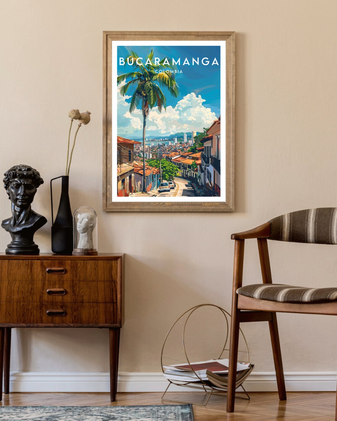 Bucaramanga Colombia Hillside Street Palm Tree Vintage Travel Poster - Image 2