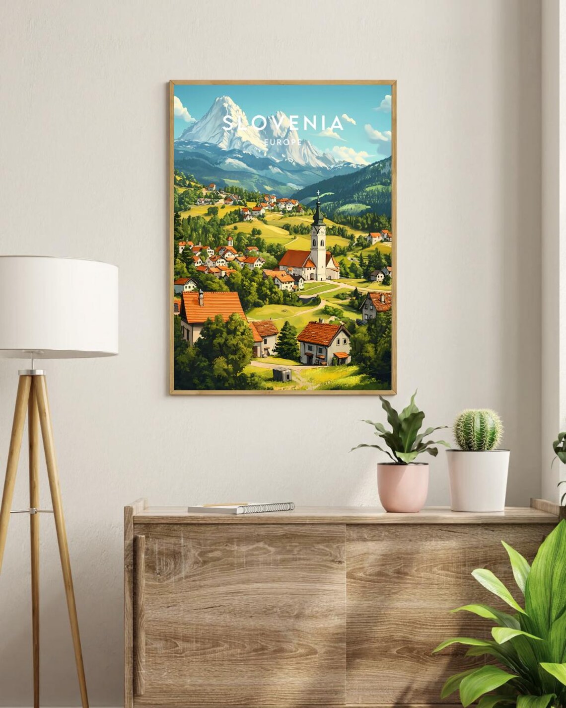 Slovenia Europe Alpine Village and Mountain Peaks Travel Poster - Image 3
