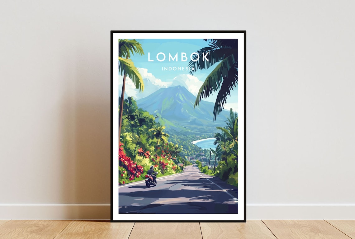 Lombok Travel Poster, Indonesia Place Print