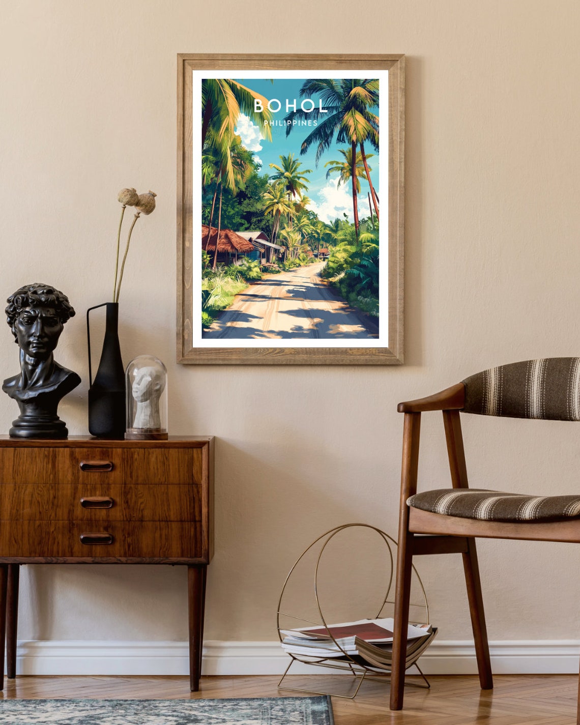 Bohol Philippines Palm Lined Road Tropical Island Village Poster - Image 2