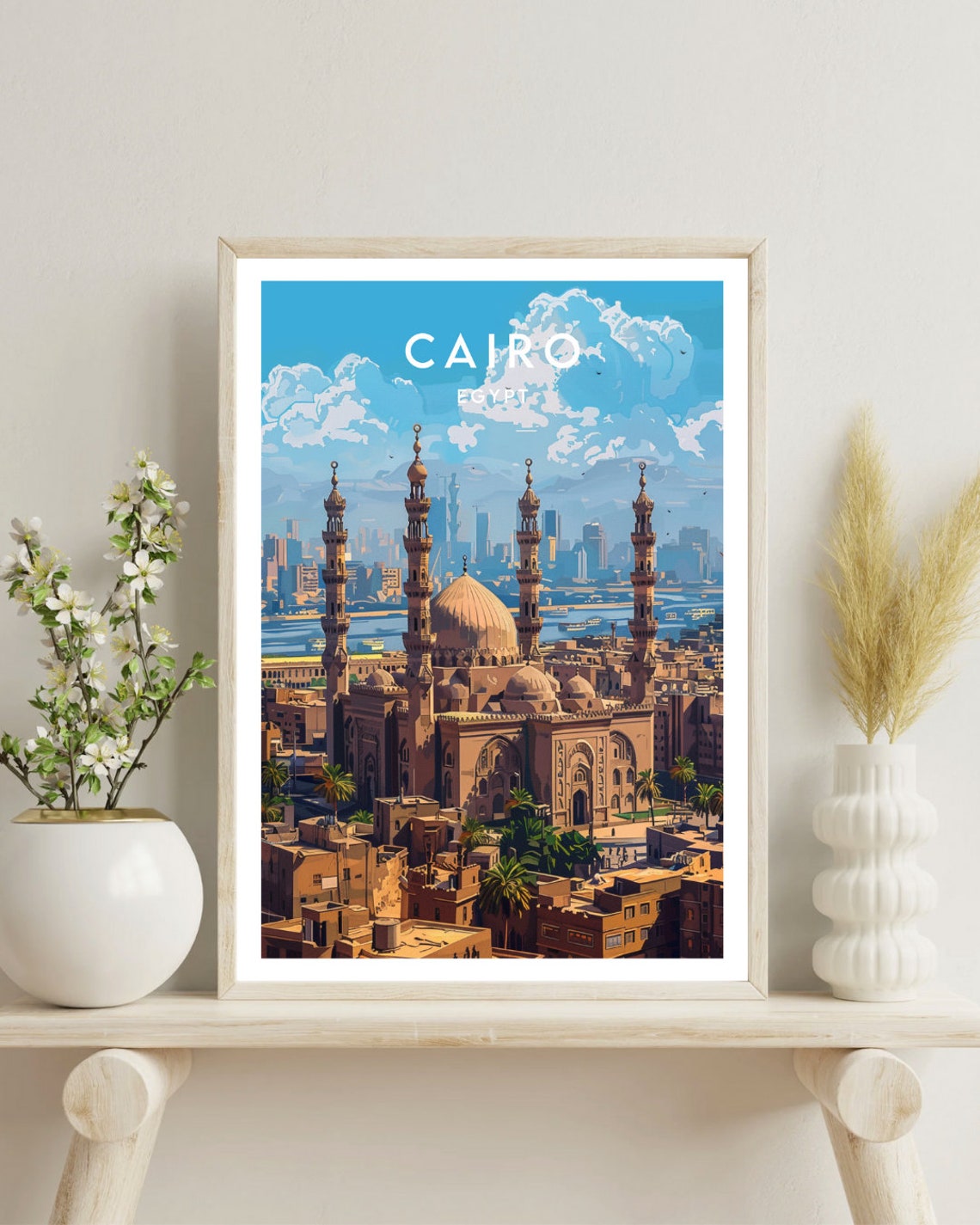 Cairo Egypt Historic Mosque Minarets Old City Skyline Travel Poster - Image 4