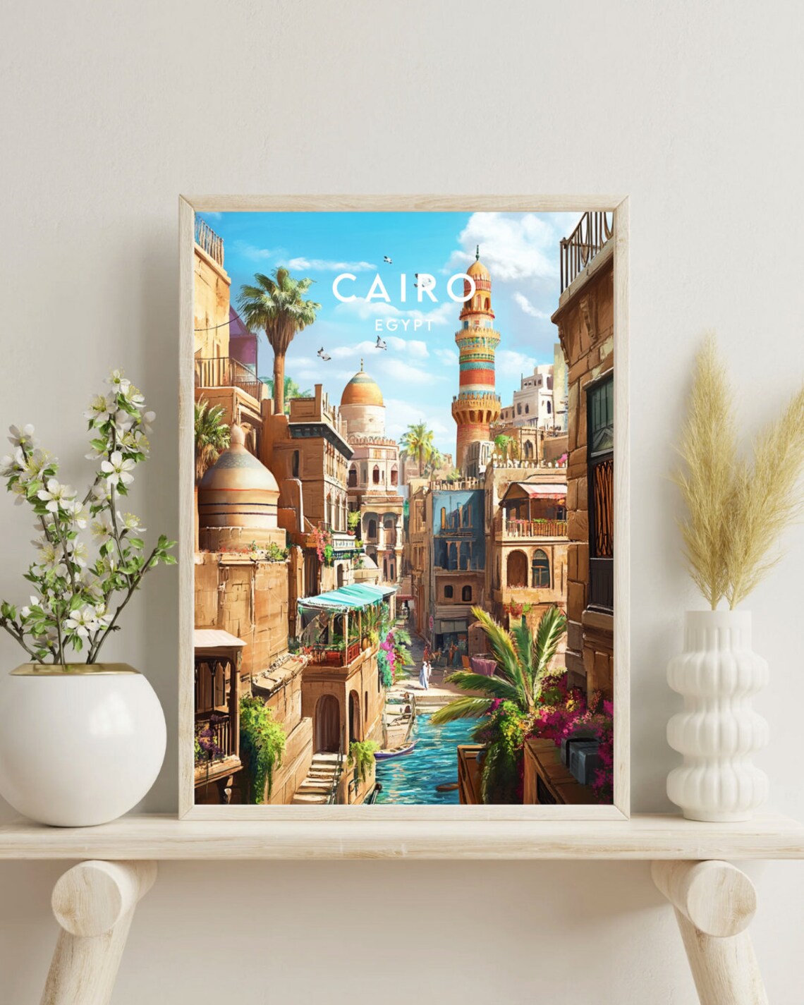 Cairo Egypt Historic Minarets Canal Palms Old City Travel Poster - Image 4