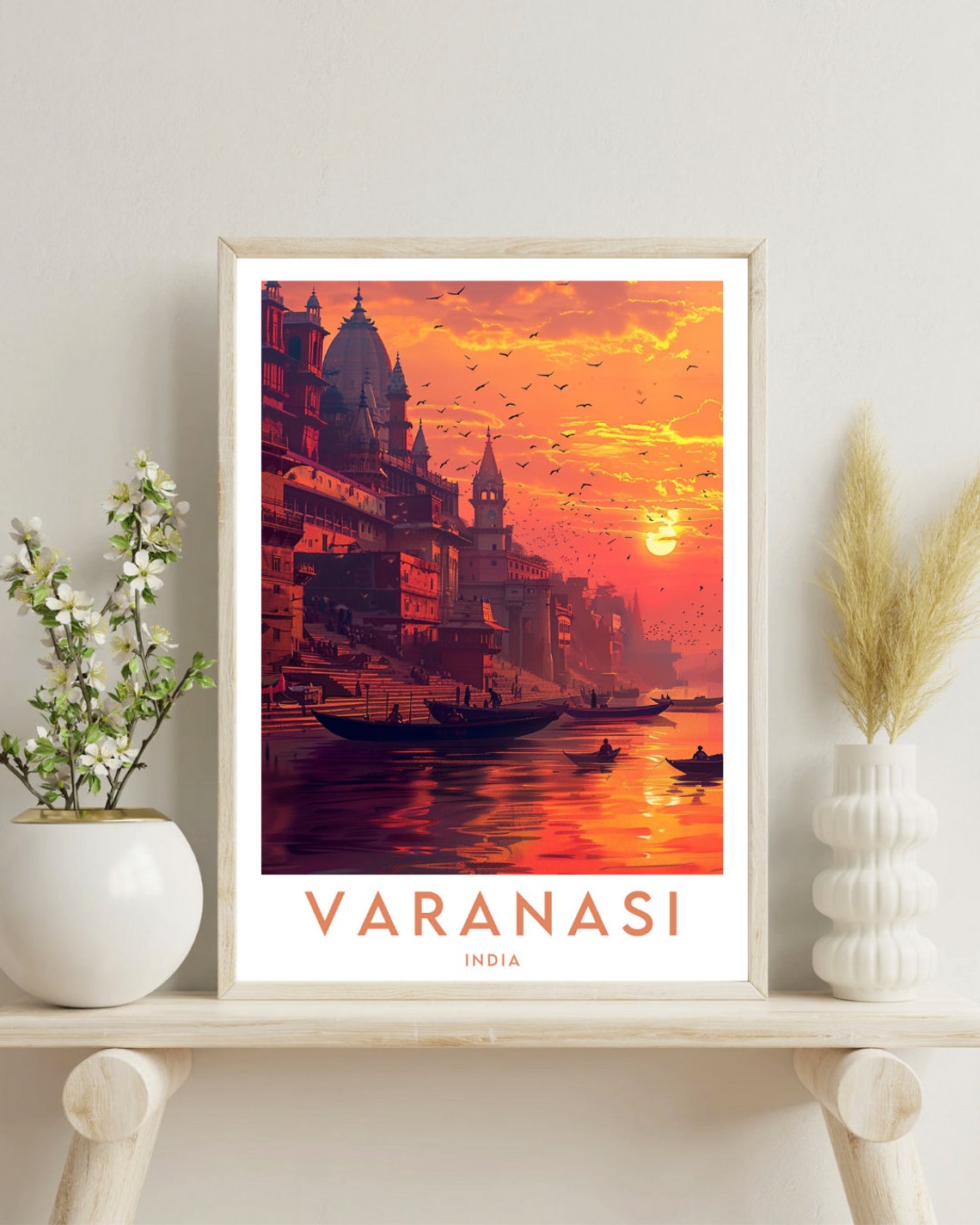 Varanasi India Ganges River Ghats Sunset Boats Travel Poster - Image 4
