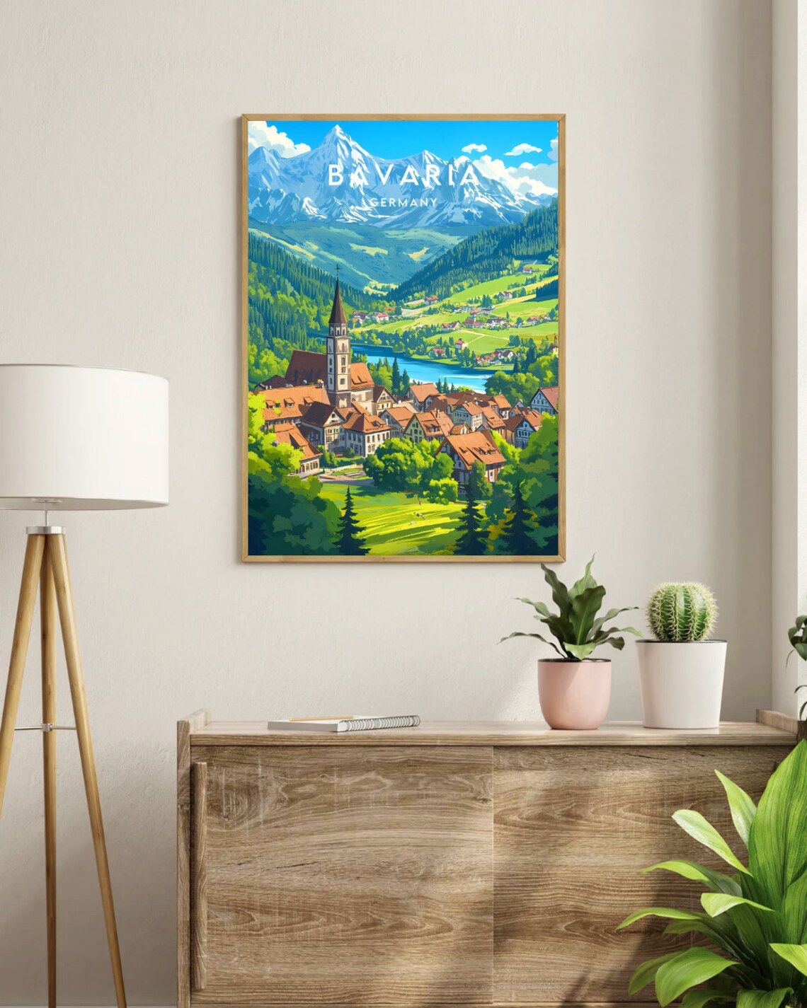 Bavaria Germany Alpine Village Lake Church Snowy Peaks Travel Poster - Image 3