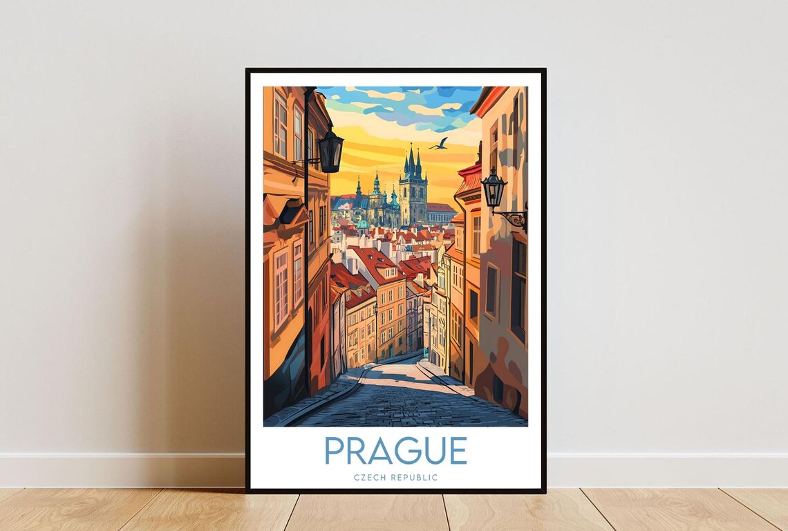 Prague Czech Republic Old Town Castle Spires Sunset Travel Poster