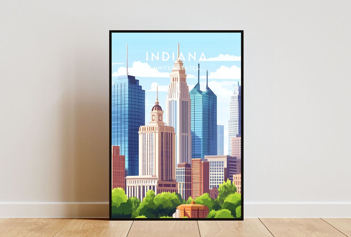 Indiana Travel Print United States Indiana Poster America Poster Travel Wall Art America Print Indiana Art Usa United States Poster