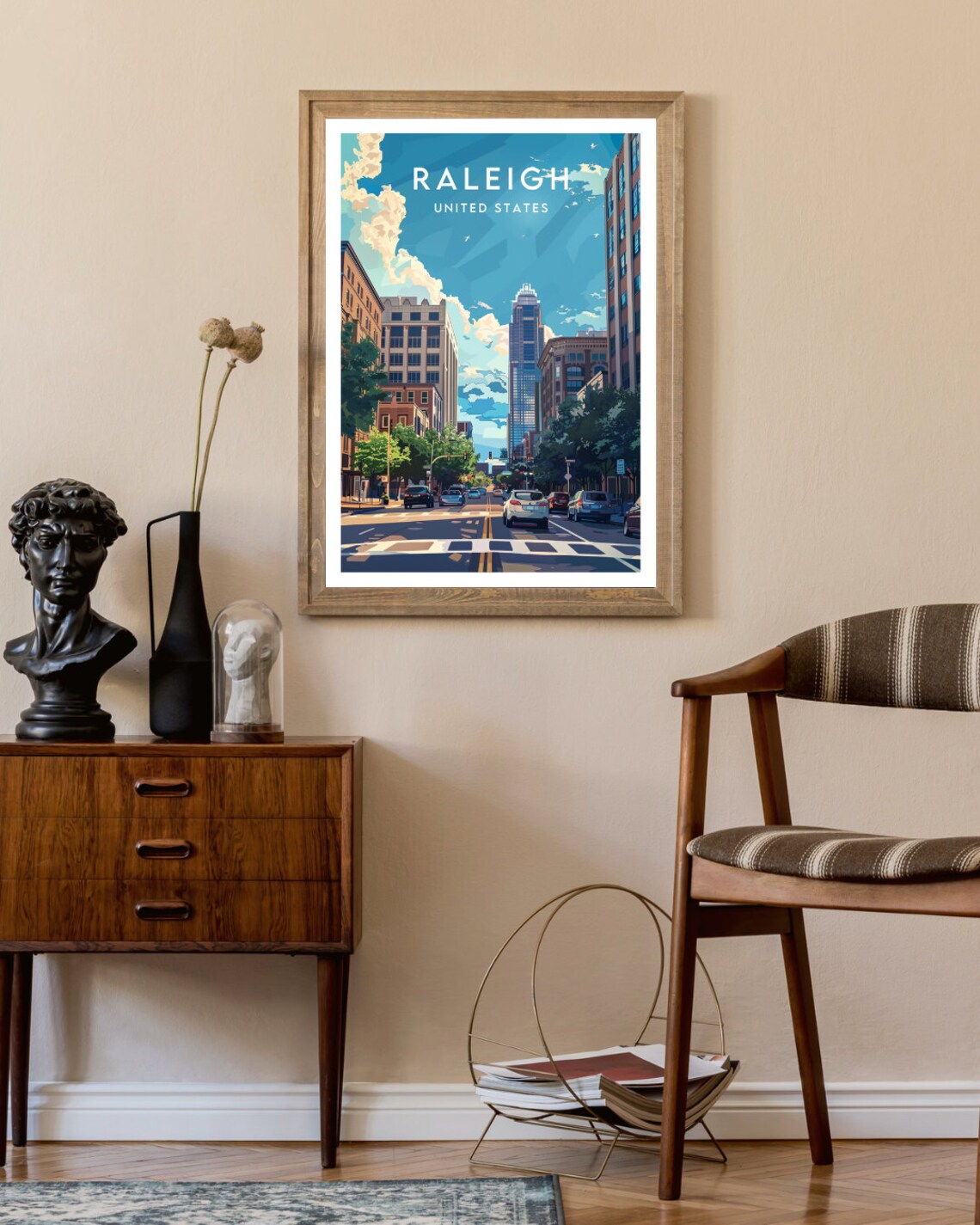 Raleigh United States Downtown Street Skyscraper Sunny Travel Poster - Image 2