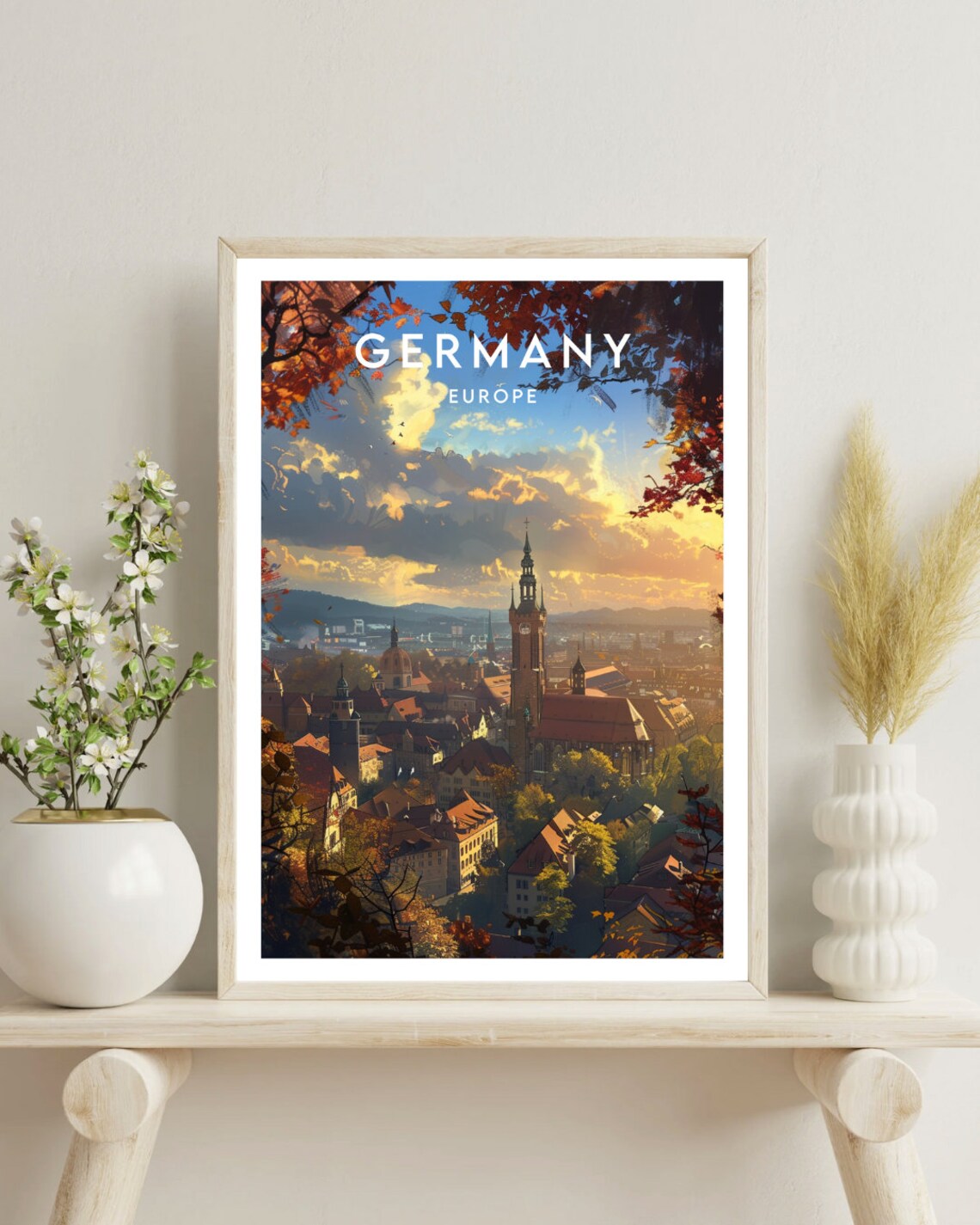 Germany Europe Old Town Sunset Church Towers Autumn Travel Poster - Image 4