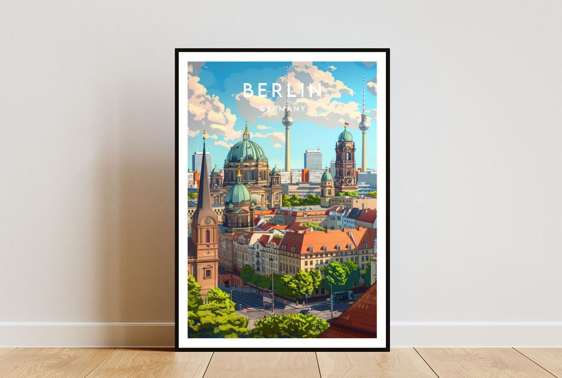 Berlin Germany TV Tower Cathedral Skyline Landmark Travel Poster