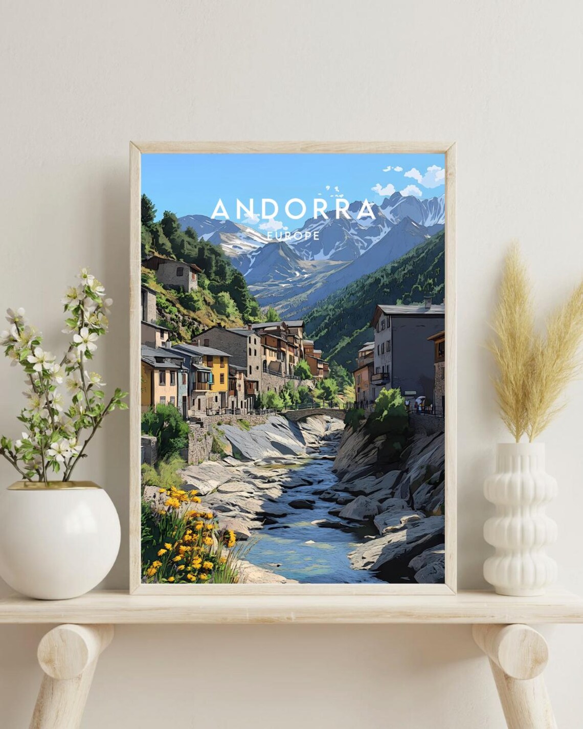Andorra Europe Alpine Mountain Village River Snow Peak Travel Poster - Image 4