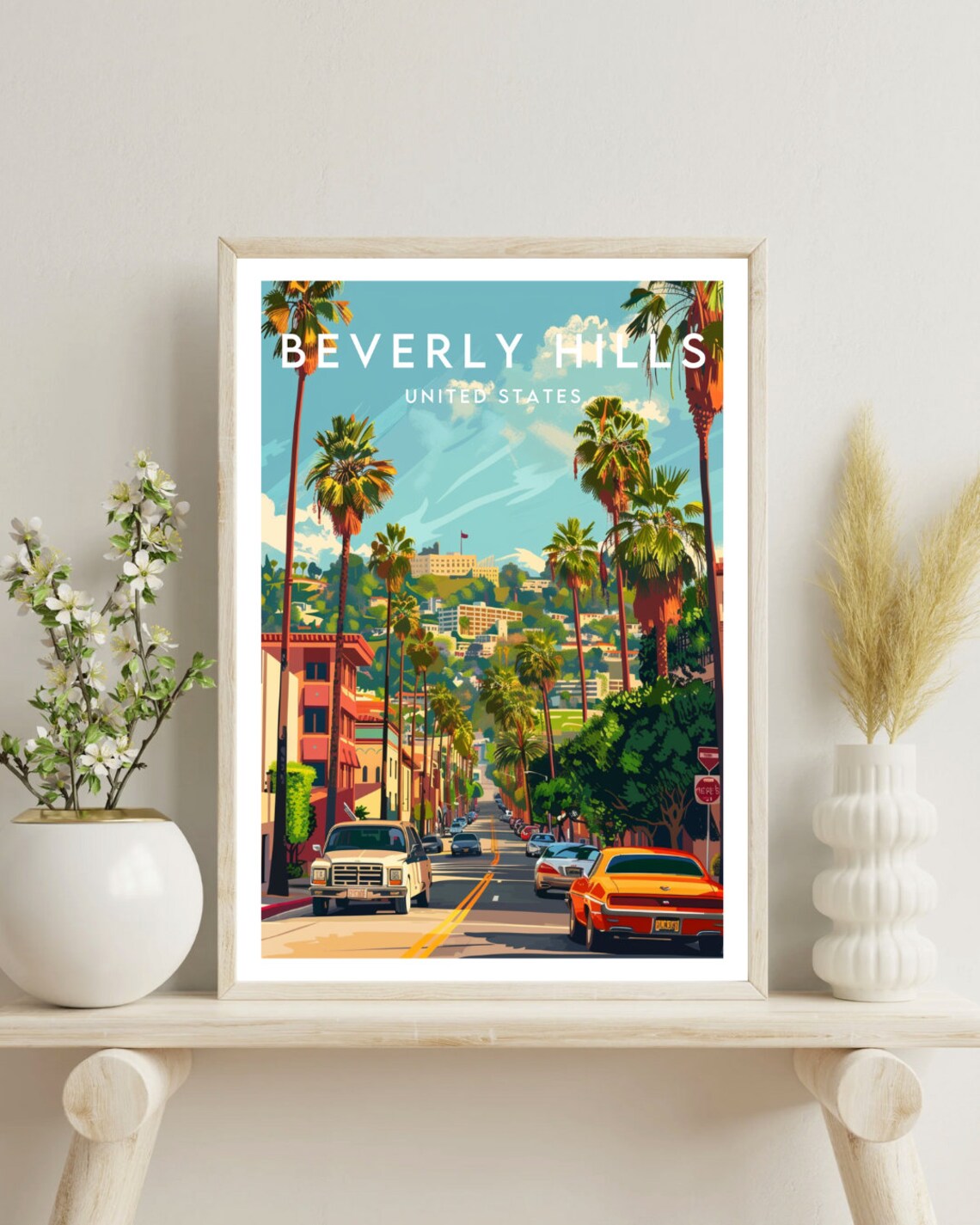 Beverly Hills United States Palm Lined Street Classic Cars Poster - Image 4