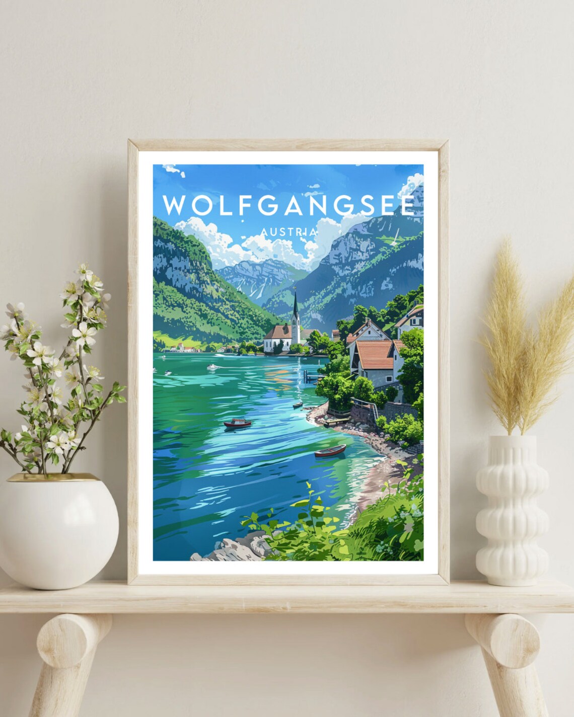 Wolfgangsee Austria Alpine Lake Village Church Boats Travel Poster - Image 4