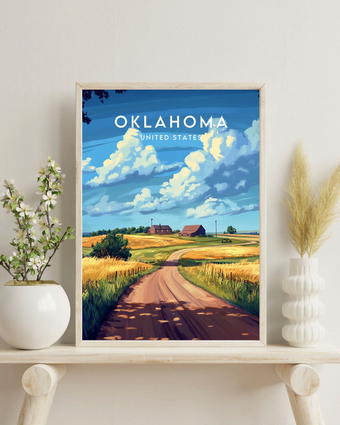 Oklahoma Countryside Dirt Road Farmhouse Big Sky Cloud Travel Poster - Image 4
