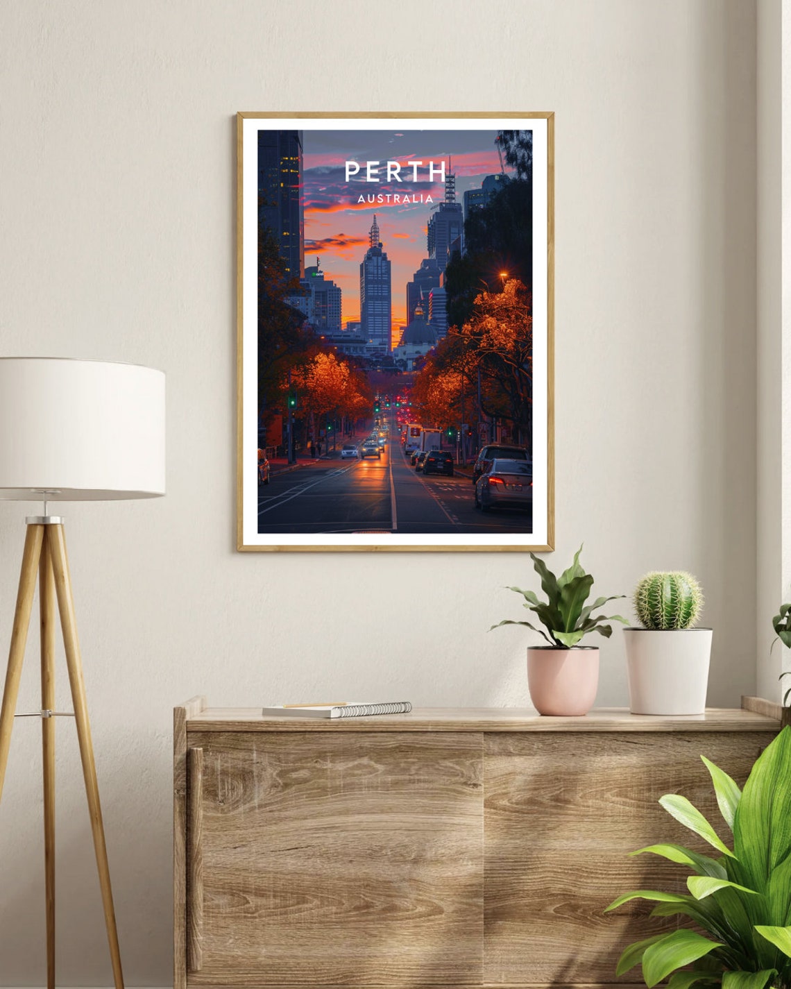 Perth Australia City Street Glowing Sunset Skyline Travel Poster - Image 3