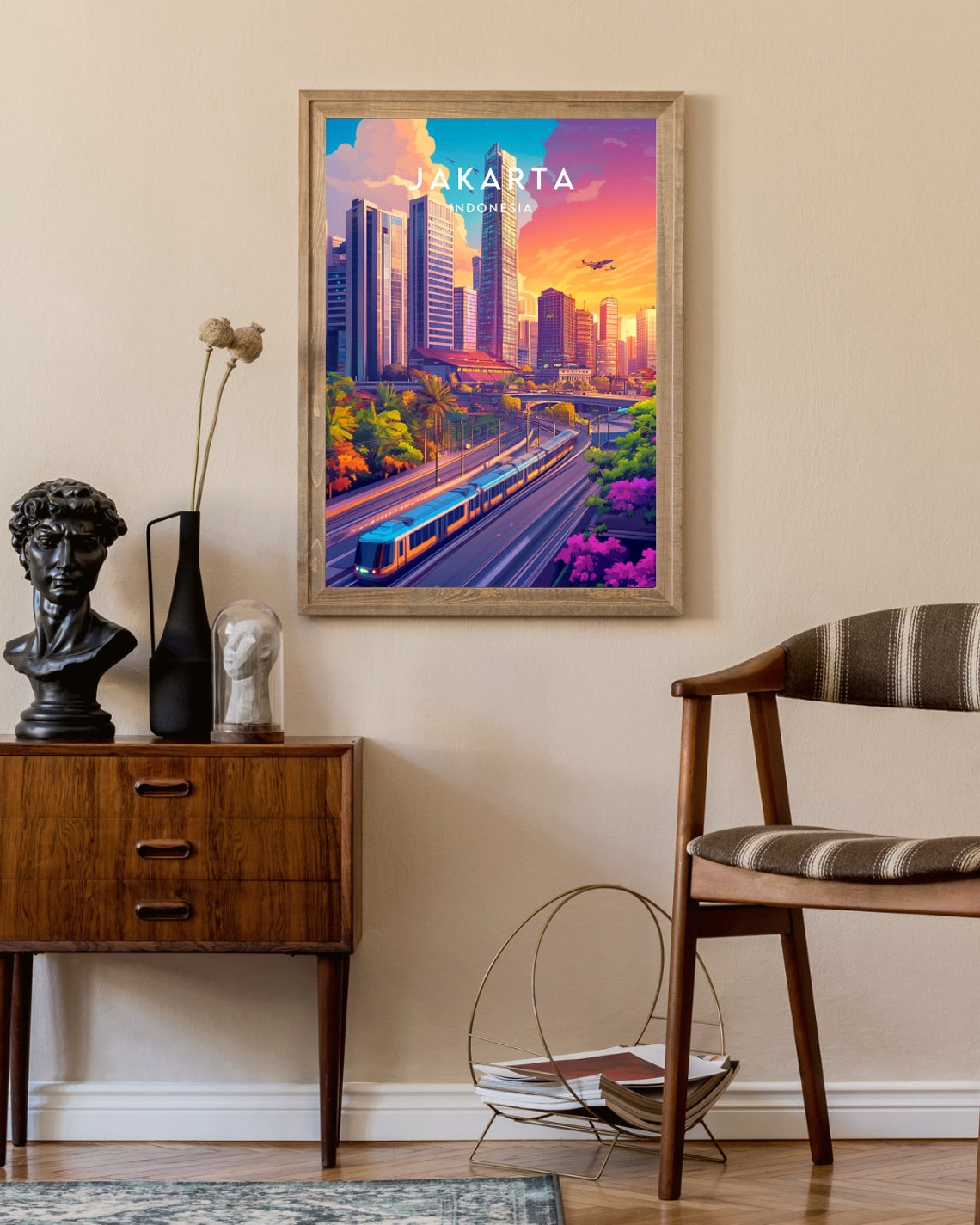 Jakarta Indonesia Sunset Skyline Elevated Train Vintage Travel Poster - Image 2