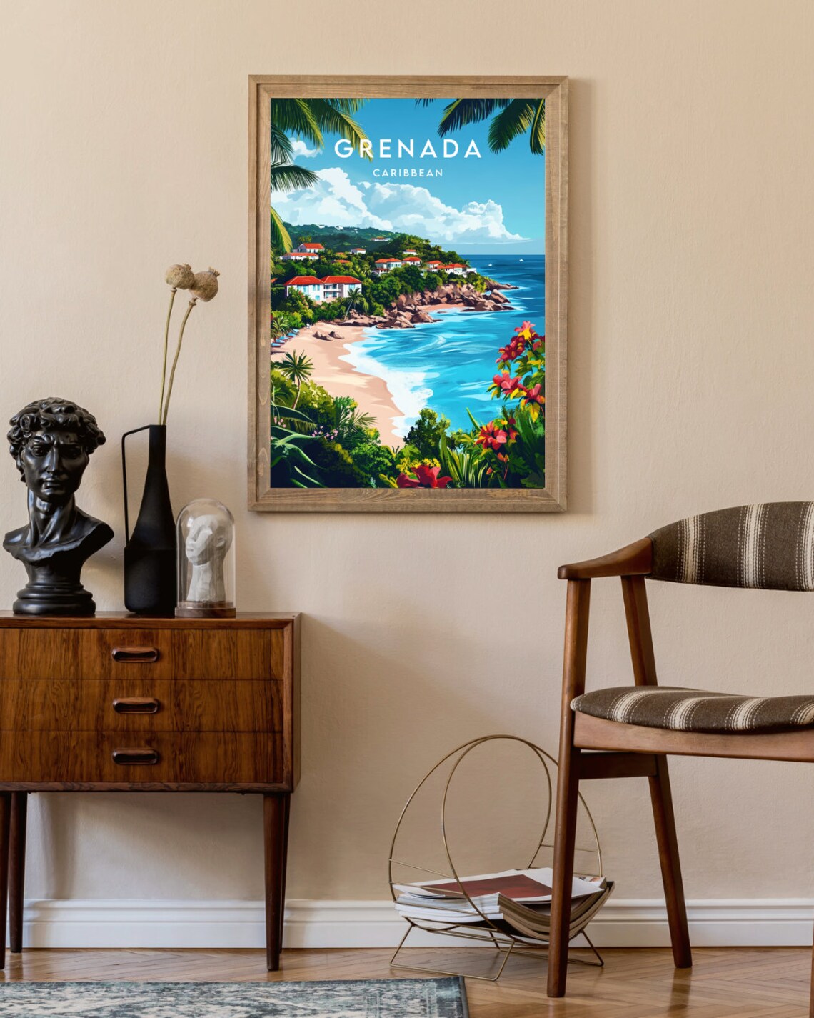 Grenada Caribbean Tropical Cove Red Roof Houses Beach Travel Poster - Image 2