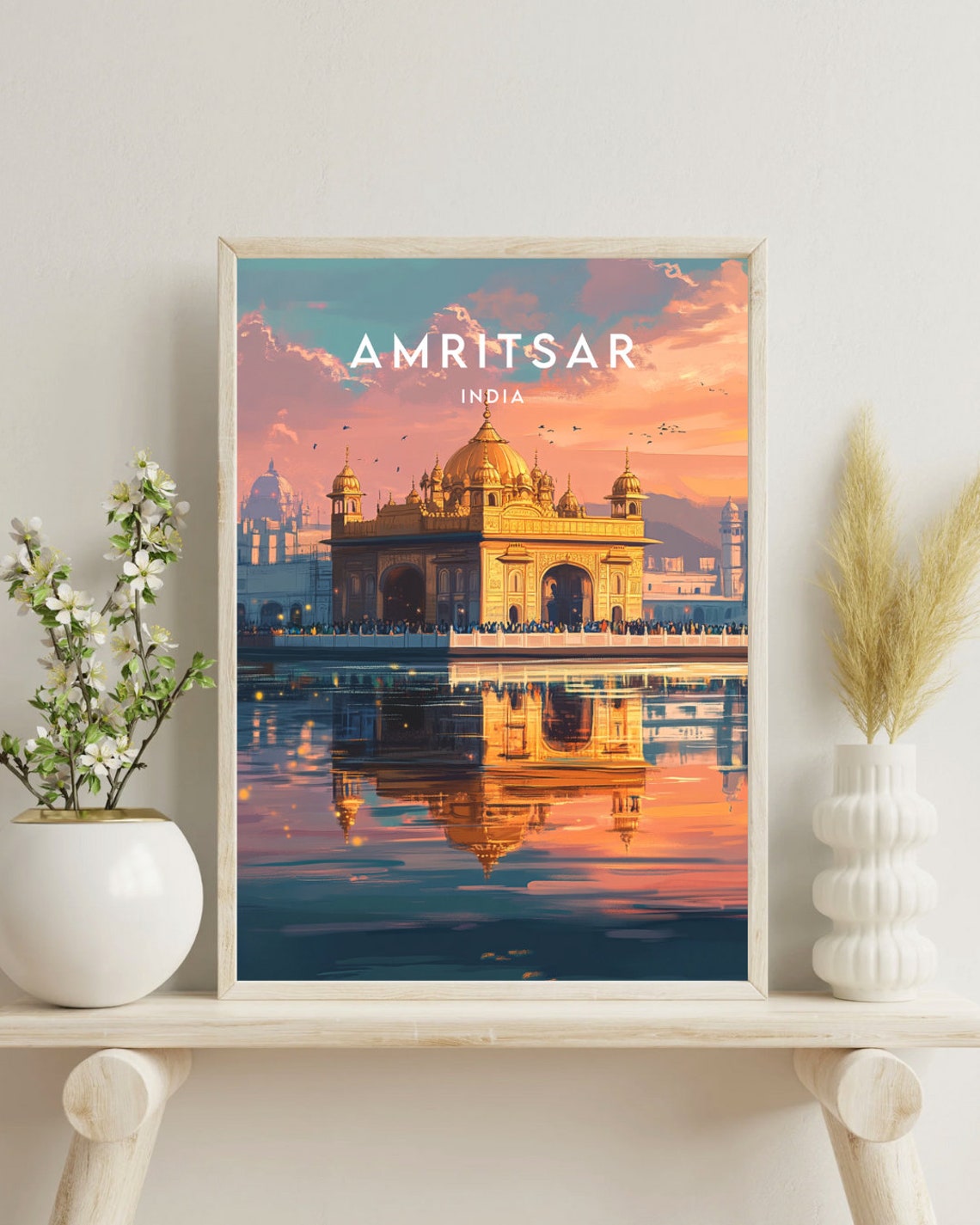 Amritsar India Golden Temple Sunset Reflection Travel Poster - Image 4