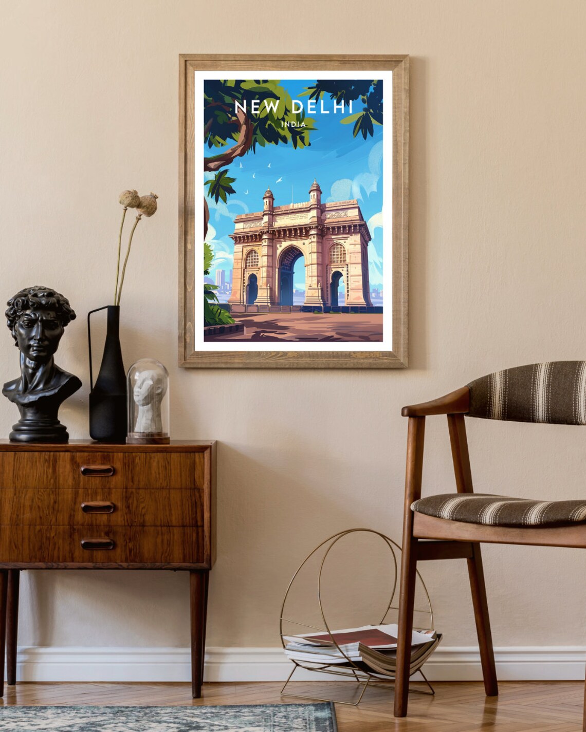 New Delhi India Grand Stone Arch Monument Vintage Travel Art Poster - Image 2