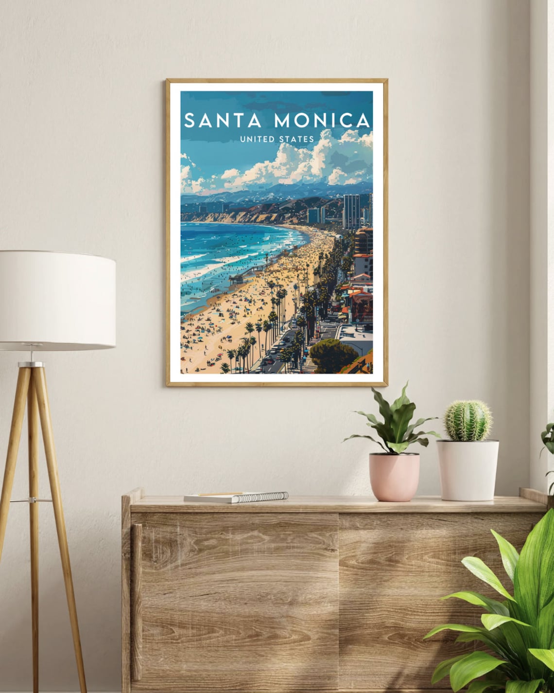 Santa Monica United States Aerial Beach Palms Coast Travel Poster - Image 3