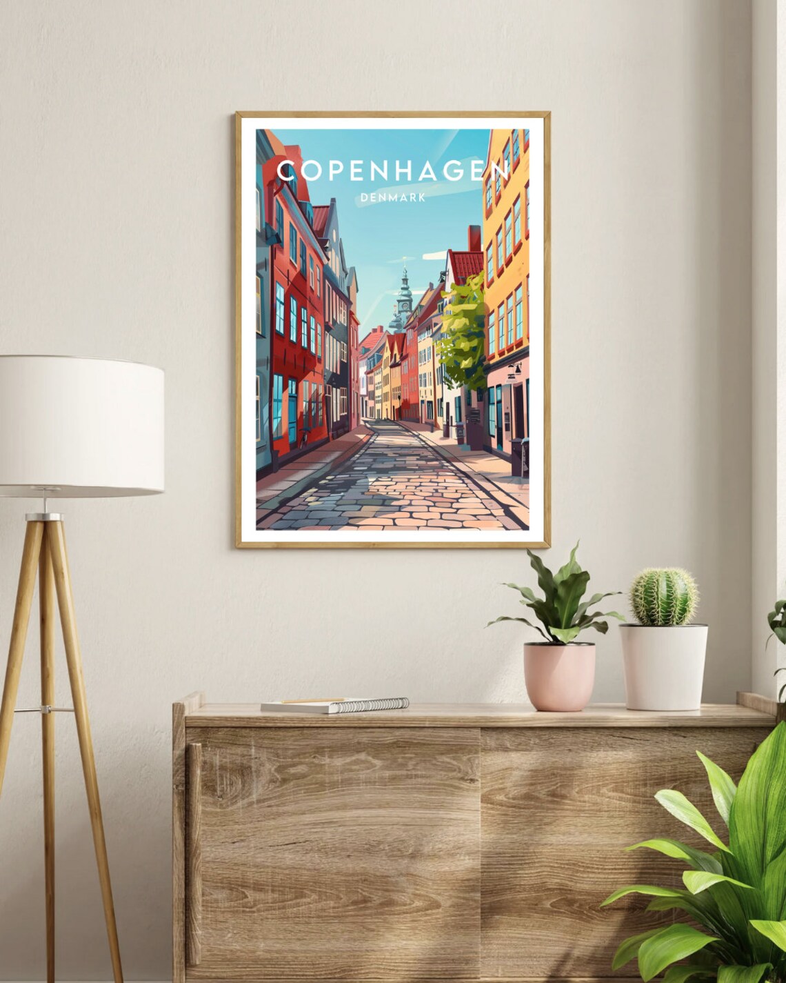 Copenhagen Denmark Colorful Cobblestone Street Travel Poster - Image 3