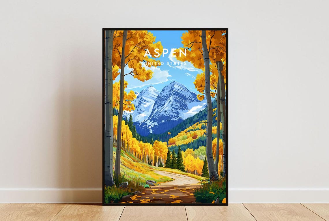 Aspen Travel Print United States Aspen Poster America Poster Travel Wall Art America Print America Aspen Wall Art Usa Art Colorado