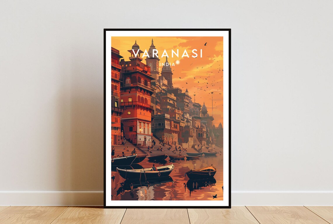 Varanasi Travel Poster, North India River Ganges