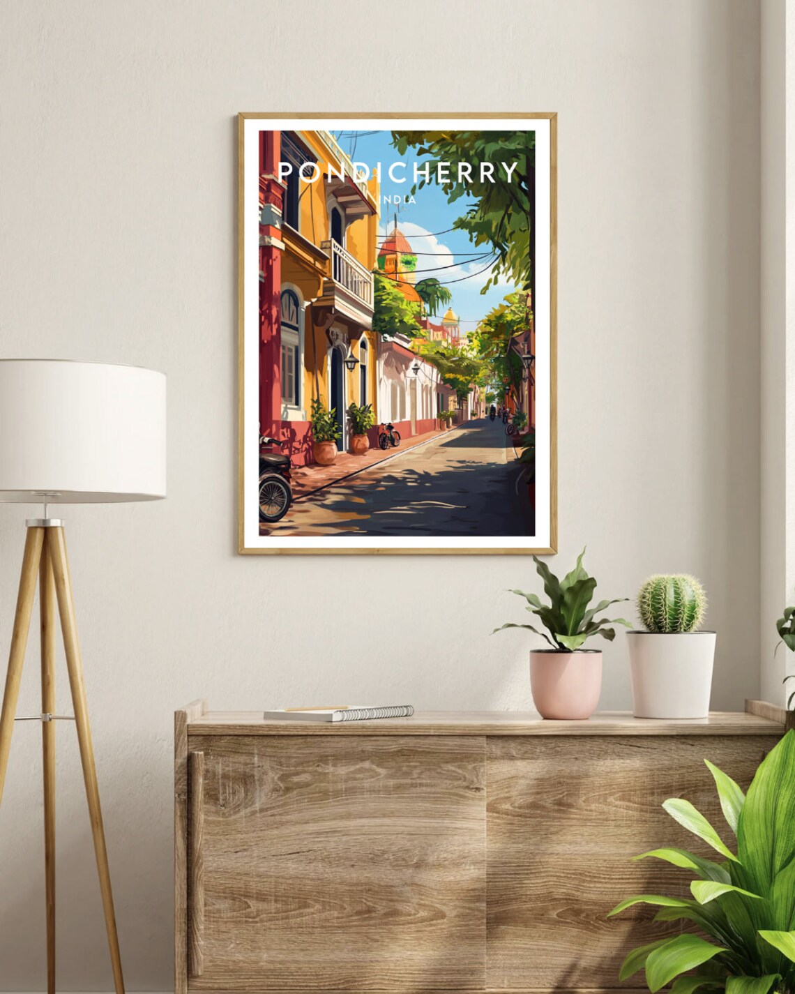 Pondicherry India Colonial Street Colorful Architecture Poster - Image 3