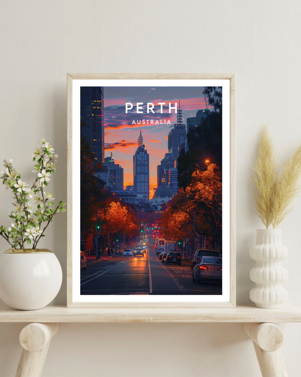 Perth Australia City Street Glowing Sunset Skyline Travel Poster - Image 4
