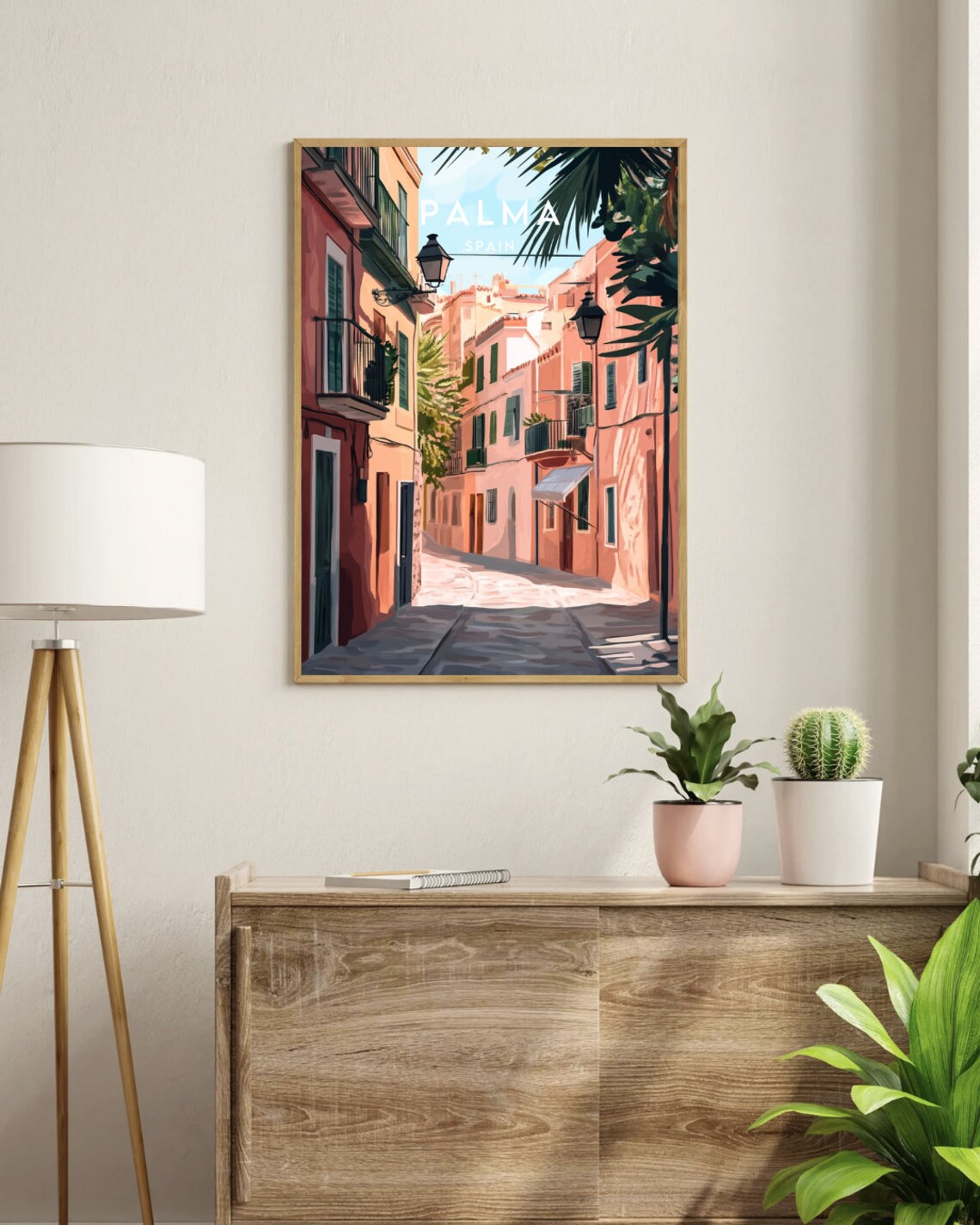 Palma Spain Sunlit Old Town Street Vintage Travel Illustration Poster - Image 3