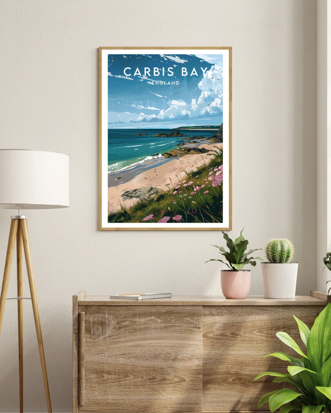 Carbis Bay England Sandy Beach Turquoise Sea Wildflowers Poster - Image 3