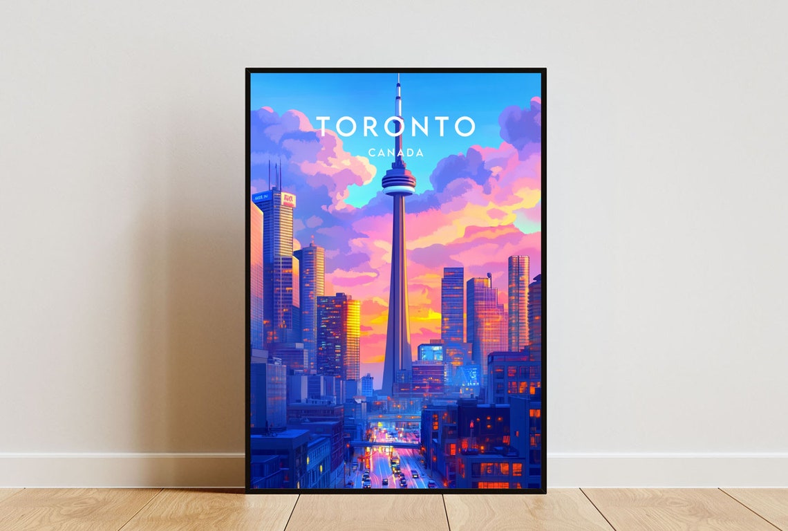 Toronto CN Tower Vibrant Sunset Skyline Canada Cityscape Art Poster