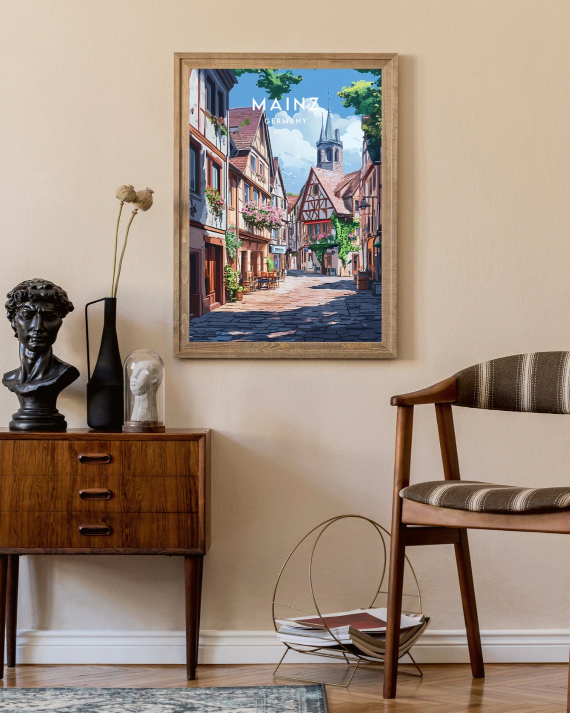 Mainz Germany Half Timbered Street Flower Balconies Travel Poster - Image 2