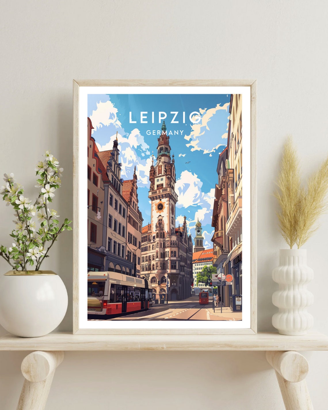 Leipzig Germany Historic Street Tower Tram Cityscape Art Poster - Image 4