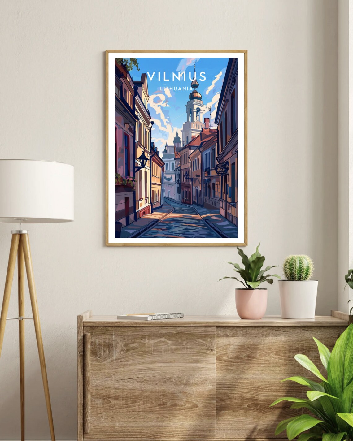 Vilnius Lithuania Old Town Street Bell Tower Cityscape Poster - Image 3